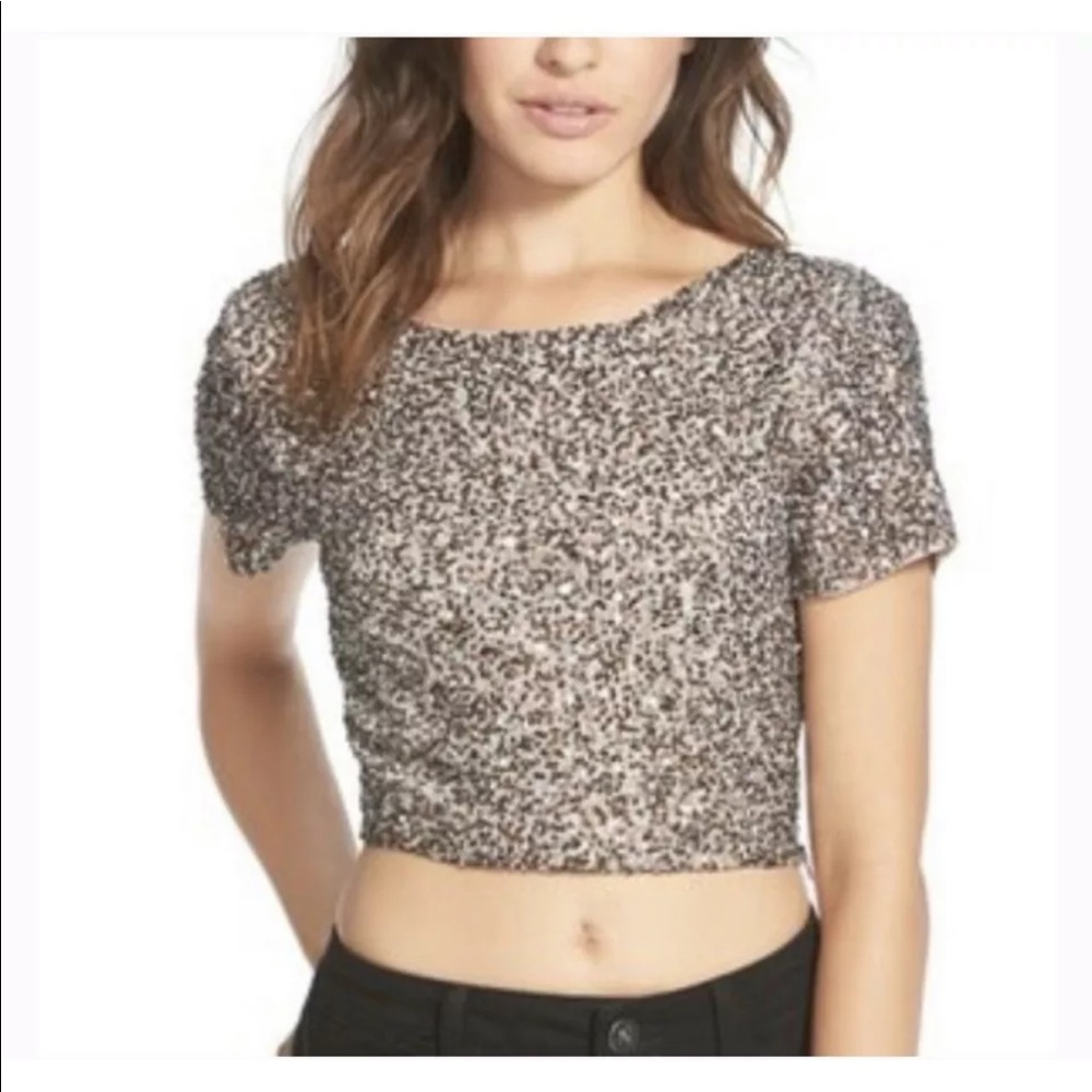 ** Billabong Designer Sequin Tan Brown Crop Top L